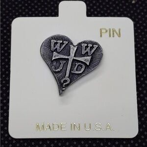 WWJD Pewter Tone Heart with Cross What Would Jesus Do Lapel Pin Religious NEW